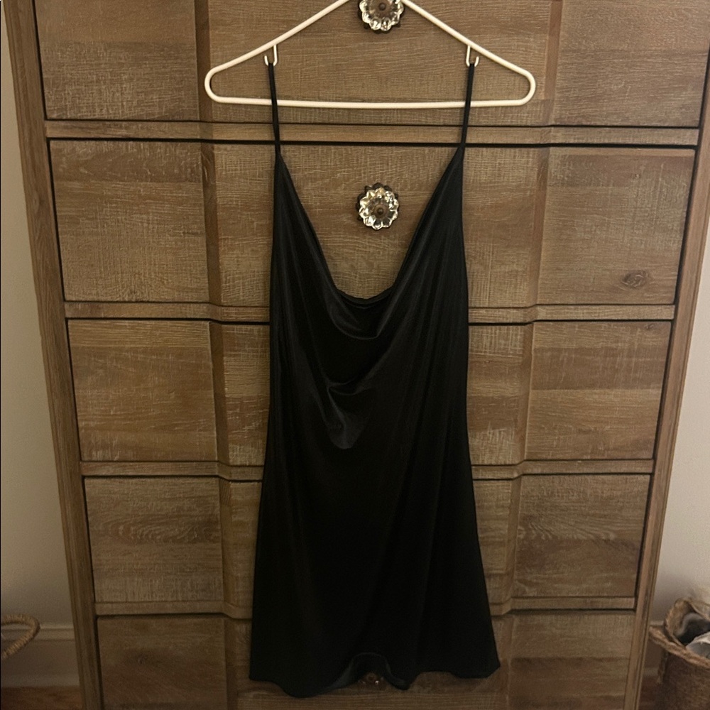 Faux Leather Black Slip Dress